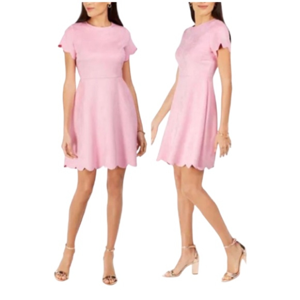 Papagallo Pink Faux Suede Dress Fit and Flare 4 Scalloped Hem